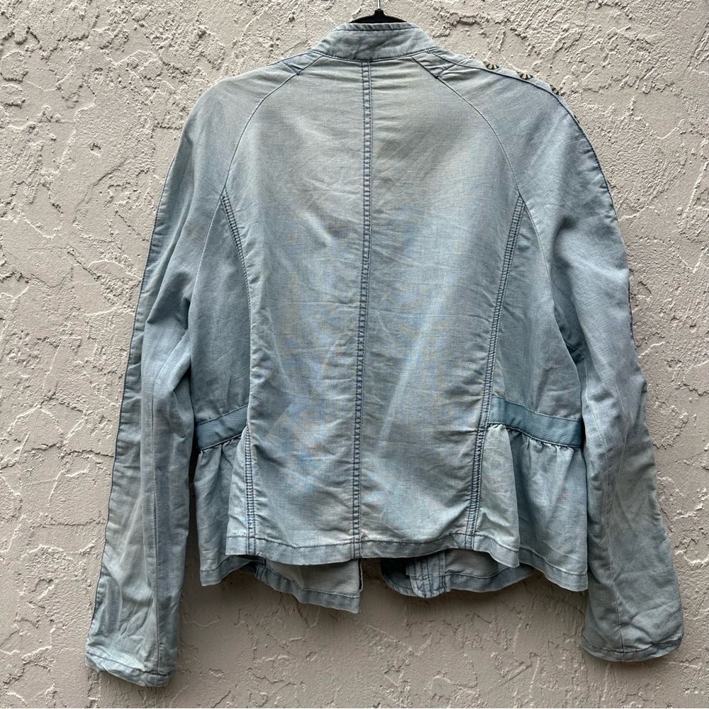 FREE PEOPLE Jacket Women Medium Denim Jean Chambray Embroidered Boho - Picture 8 of 15